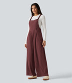 Ribbed Knit Casual Dungarees with Pockets — Cozy Burgundy — view 3