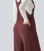 Ribbed Knit Casual Dungarees with Pockets — Cozy Burgundy — view 6