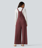 Ribbed Knit Casual Dungarees with Pockets — Cozy Burgundy — view 2