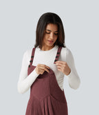 Ribbed Knit Casual Dungarees with Pockets — Cozy Burgundy — view 7