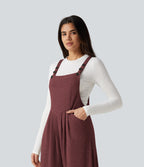 Ribbed Knit Casual Dungarees with Pockets — Cozy Burgundy — view 5
