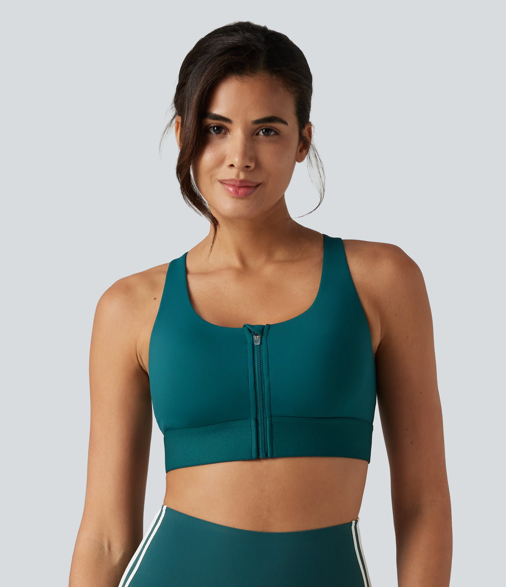 SpeedWave Medium Support Non-Removable Pad Zip Quick Dry Running Sports Bra — Spruced-up — view 2