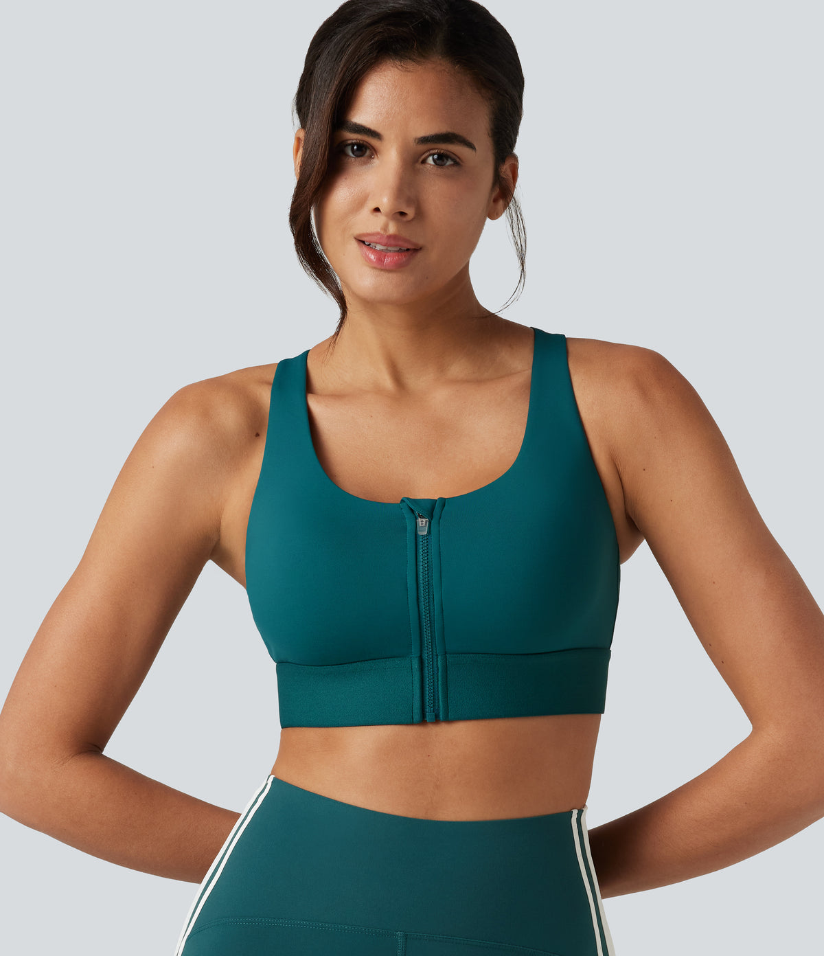 SpeedWave Medium Support Non-Removable Pad Zip Quick Dry Running Sports Bra — Spruced-up — view 6