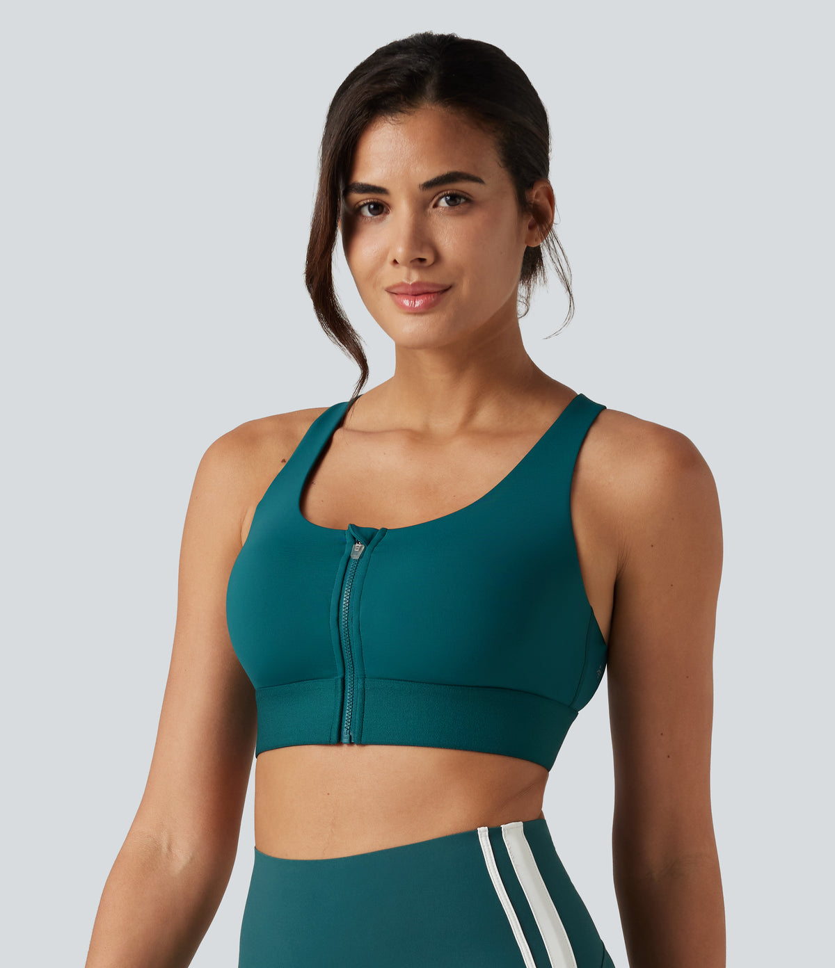 SpeedWave Medium Support Non-Removable Pad Zip Quick Dry Running Sports Bra — Spruced-up — view 3