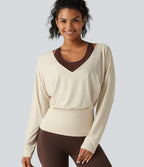 V Neck Batwing Long Sleeve InstantCool Yoga Sports Top-UPF50+ — Almond Milk — view 1