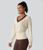 V Neck Batwing Long Sleeve InstantCool Yoga Sports Top-UPF50+ — Almond Milk — view 4