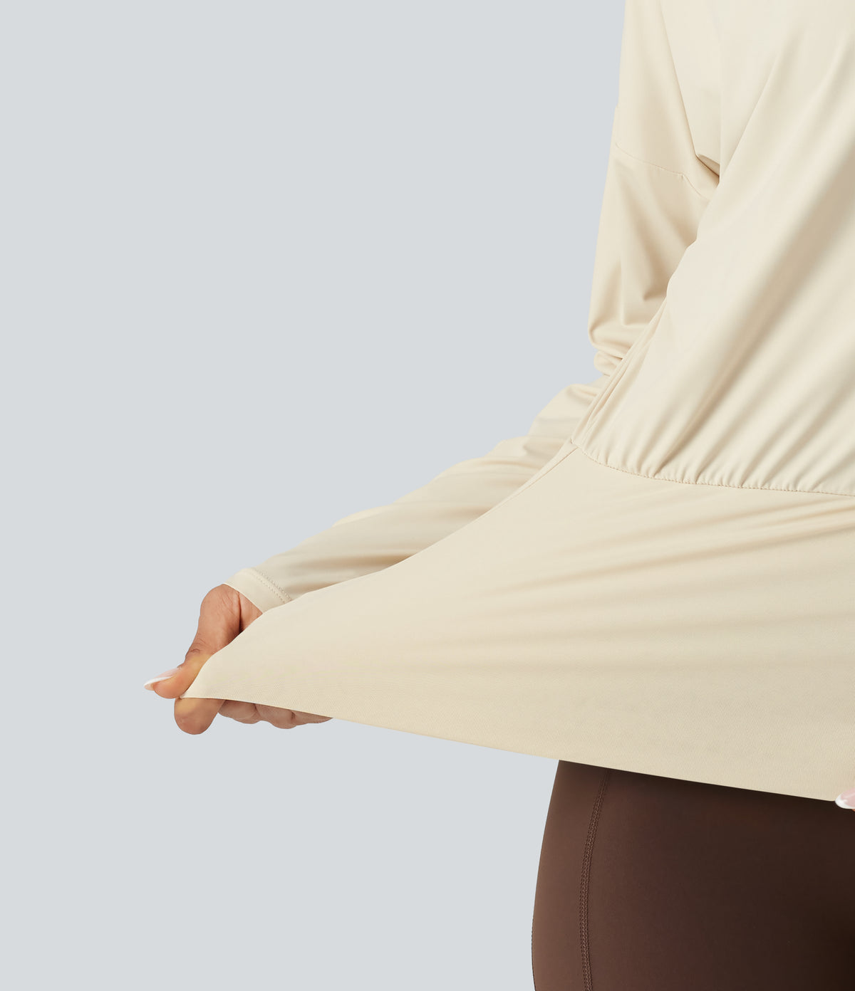 V Neck Batwing Long Sleeve InstantCool Yoga Sports Top-UPF50+ — Almond Milk — view 6
