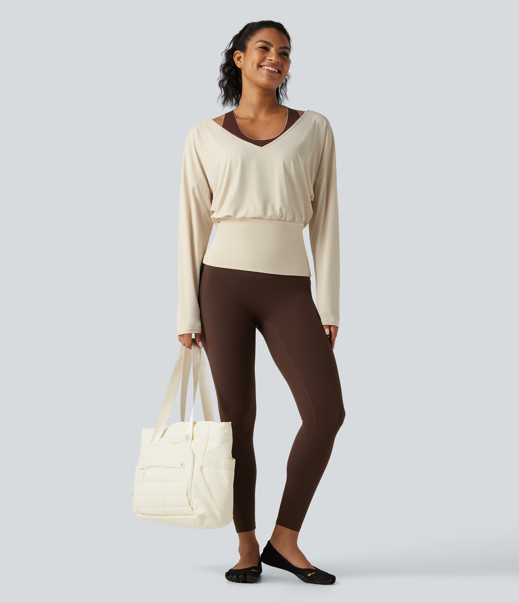 V Neck Batwing Long Sleeve InstantCool Yoga Sports Top-UPF50+ — Almond Milk — view 7