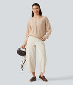 V Neck Long Sleeve Casual Wool-Blend Jumper — Almond Peach — view 7