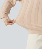 V Neck Long Sleeve Casual Wool-Blend Jumper — Almond Peach — view 8
