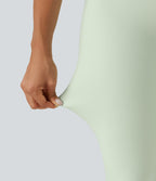 High Waisted Crossover Plain Yoga Leggings with Pockets — Dusty Aqua — view 7