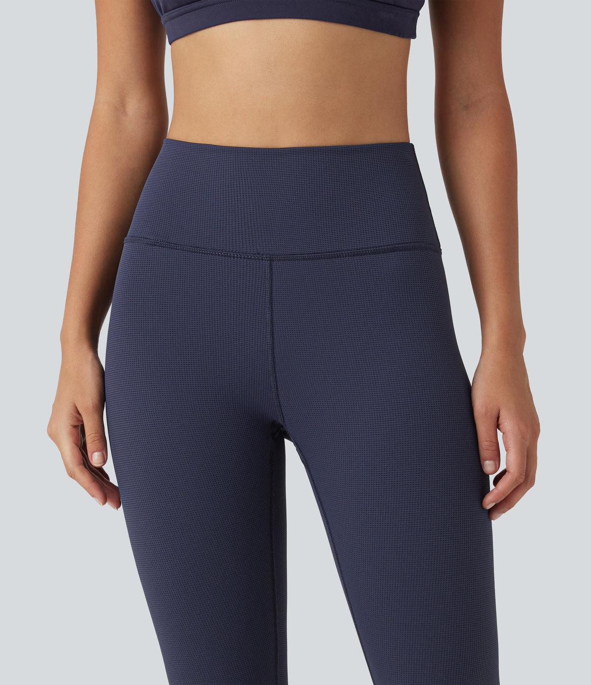 High Waisted Waffle Casual Leggings — Peacoat — view 6