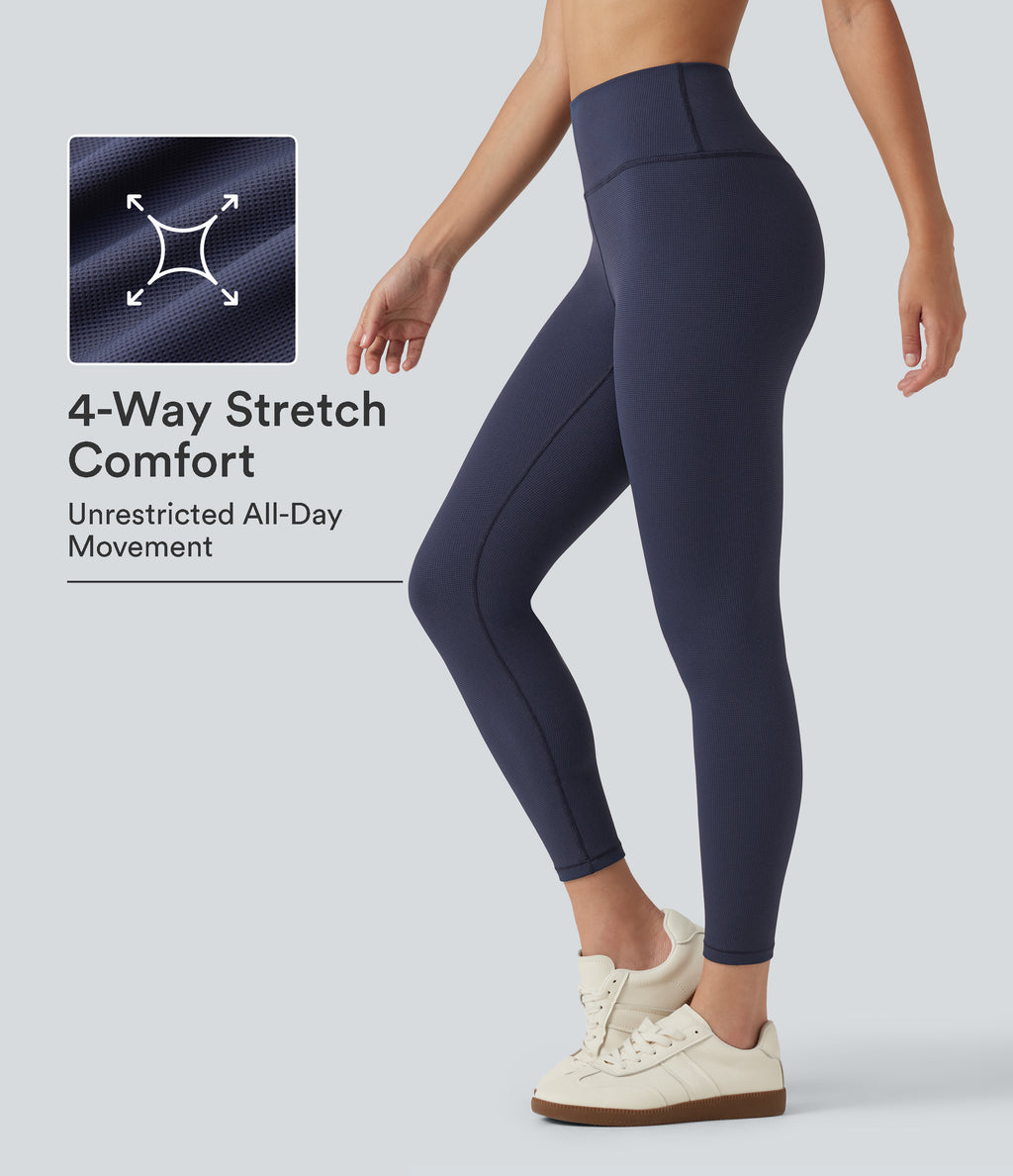 High Waisted Waffle Casual Leggings — Peacoat — view 1