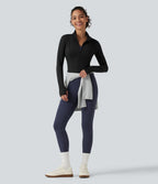 High Waisted Waffle Casual Leggings — Peacoat — view 8
