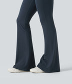 High Waisted Crossover Tummy Control Flare Workout Leggings with Pockets — Carbon — view 7