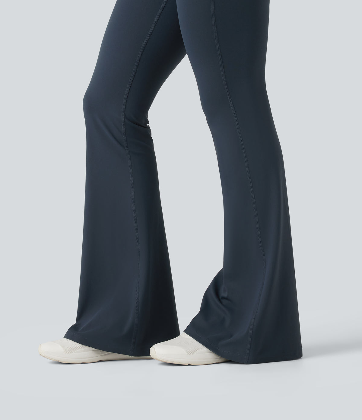 High Waisted Crossover Tummy Control Flare Workout Leggings with Pockets — Carbon — view 7