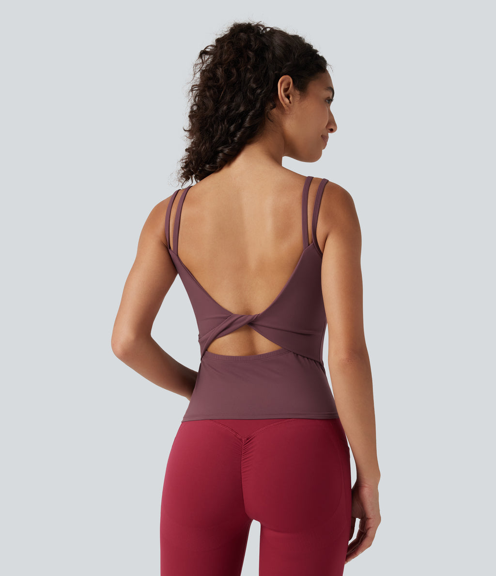Built-in Bra Yoga Tank Top DD-F Cups — Evening Red — view 3