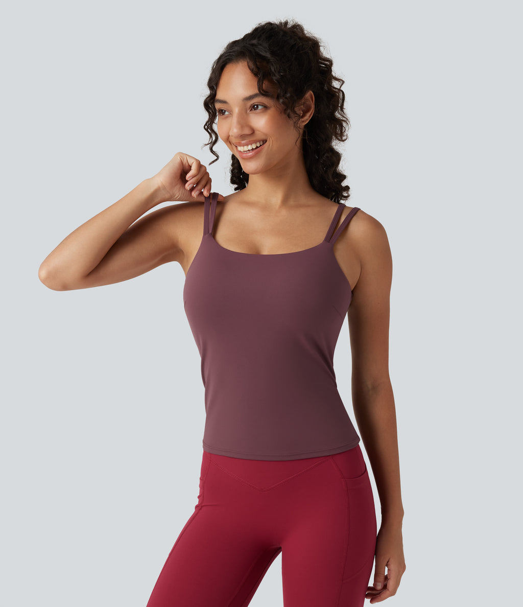Built-in Bra Yoga Tank Top DD-F Cups — Evening Red — view 2