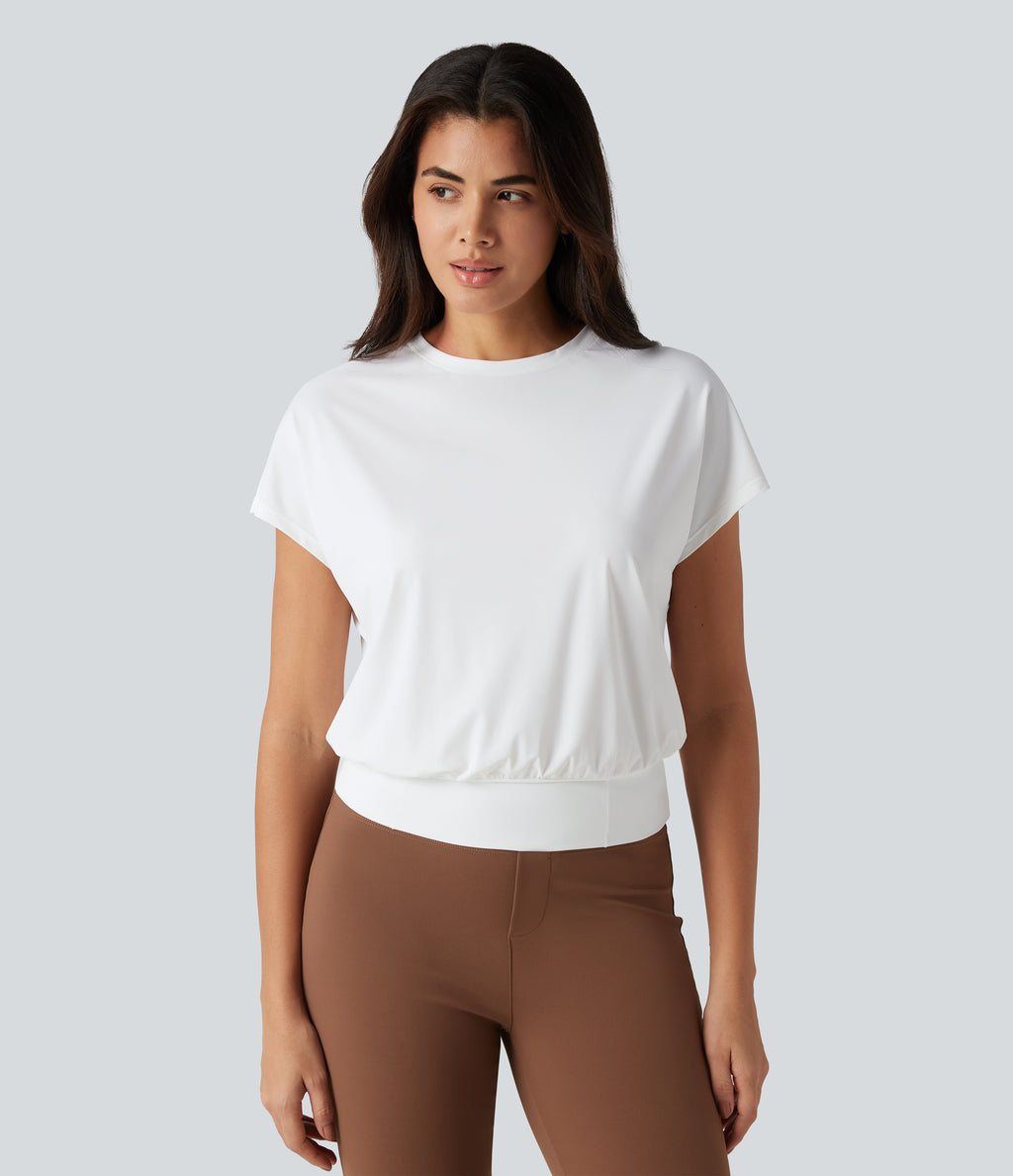Round Neck Short Sleeve InstantCool Quick Dry Yoga Sports Top — White — view 4
