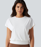 Round Neck Short Sleeve InstantCool Quick Dry Yoga Sports Top — White — view 1