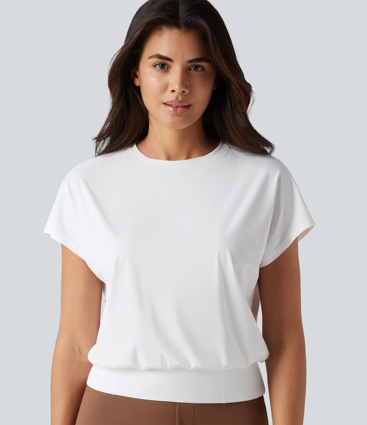 Round Neck Short Sleeve InstantCool Quick Dry Yoga Sports Top — White — view 1