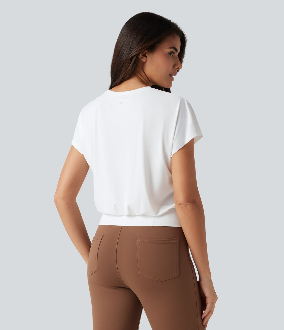 Round Neck Short Sleeve InstantCool Quick Dry Yoga Sports Top — White — view 2