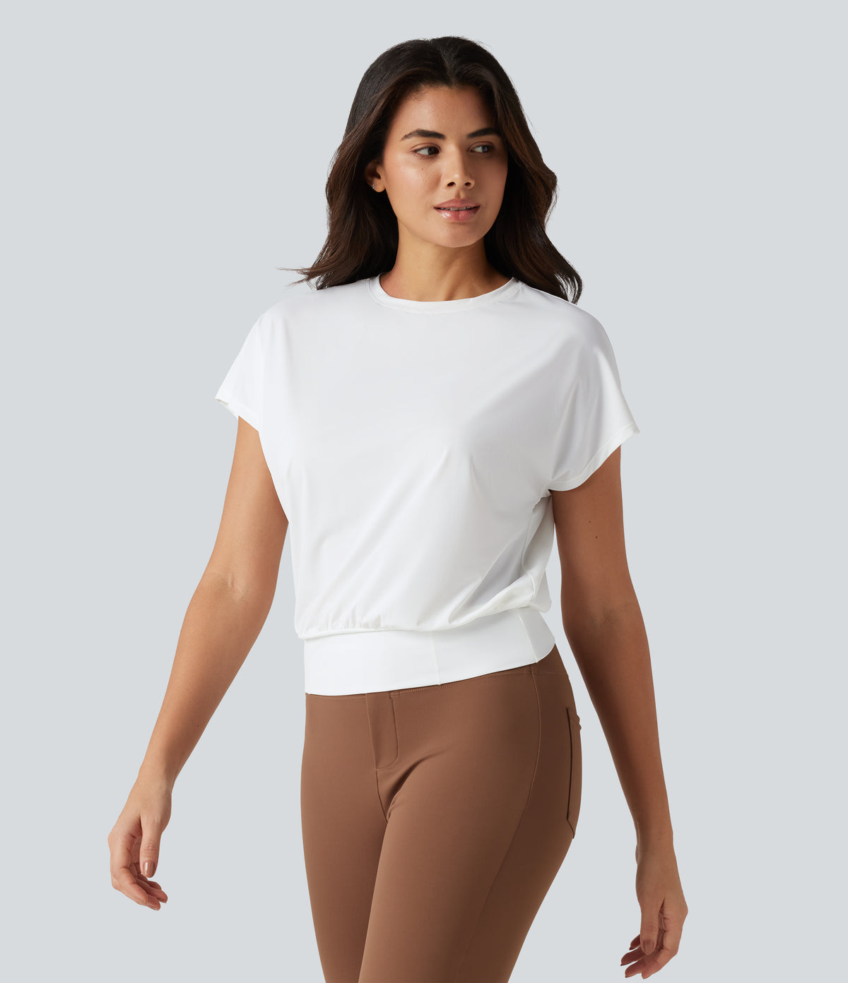 Round Neck Short Sleeve InstantCool Quick Dry Yoga Sports Top — White — view 3