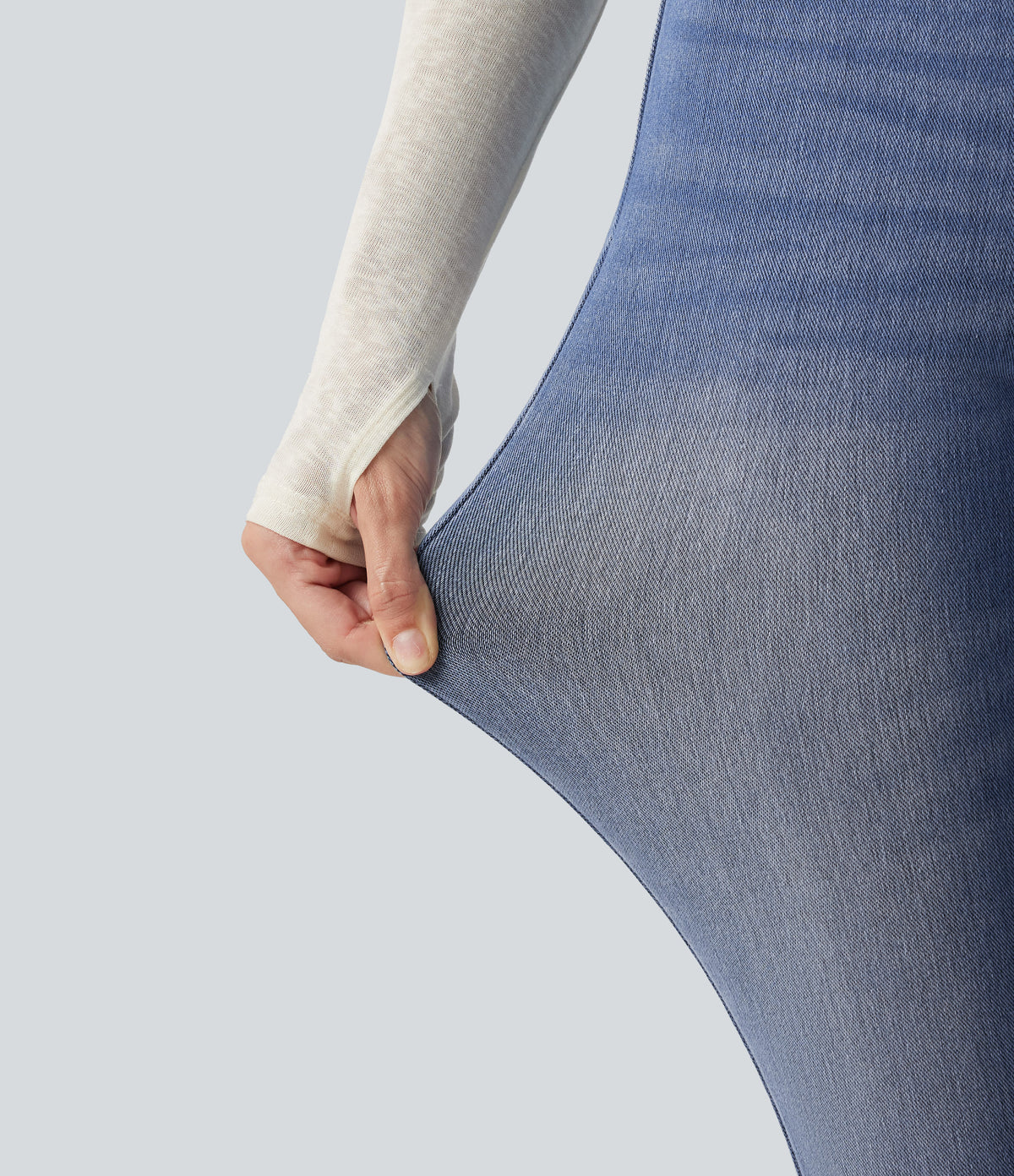 High Waisted Tummy Control Denim Capri Casual Leggings with Pockets — Blue Jasper Denim — view 6