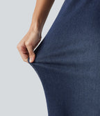 High Waisted Wide Leg Casual Jeans with Pockets — Estate Blue Denim — view 6