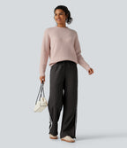 Round Neck Long Sleeve Waffle Casual Jumper — Morganite — view 7