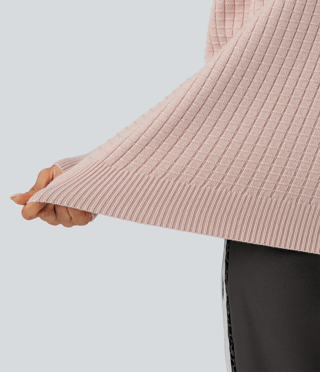 Round Neck Long Sleeve Waffle Casual Jumper — Morganite — view 6