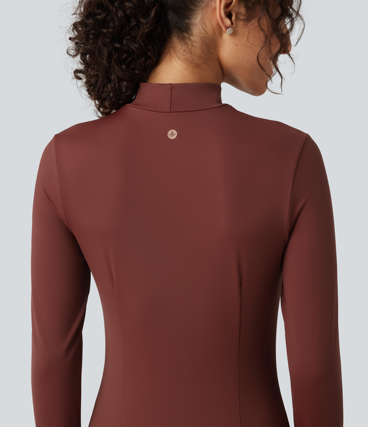 Airy Mock Neck Long Sleeve Layered Ruffle Hem InstantCool Midi Casual Dress — Madder Brown — view 5
