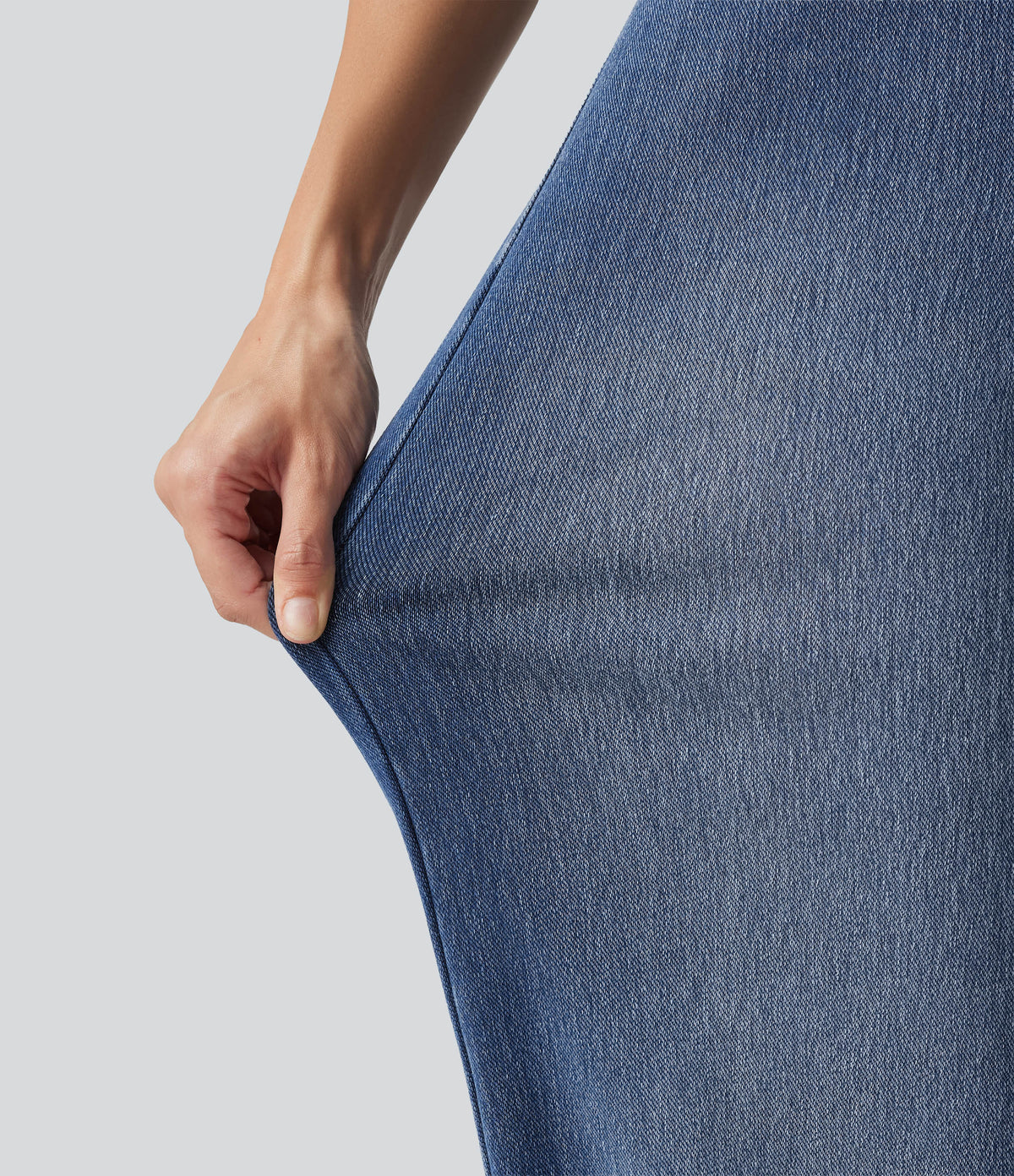 High Waisted Wide Leg Washed Casual Jeans with Pockets — Tide Blue Denim — view 6