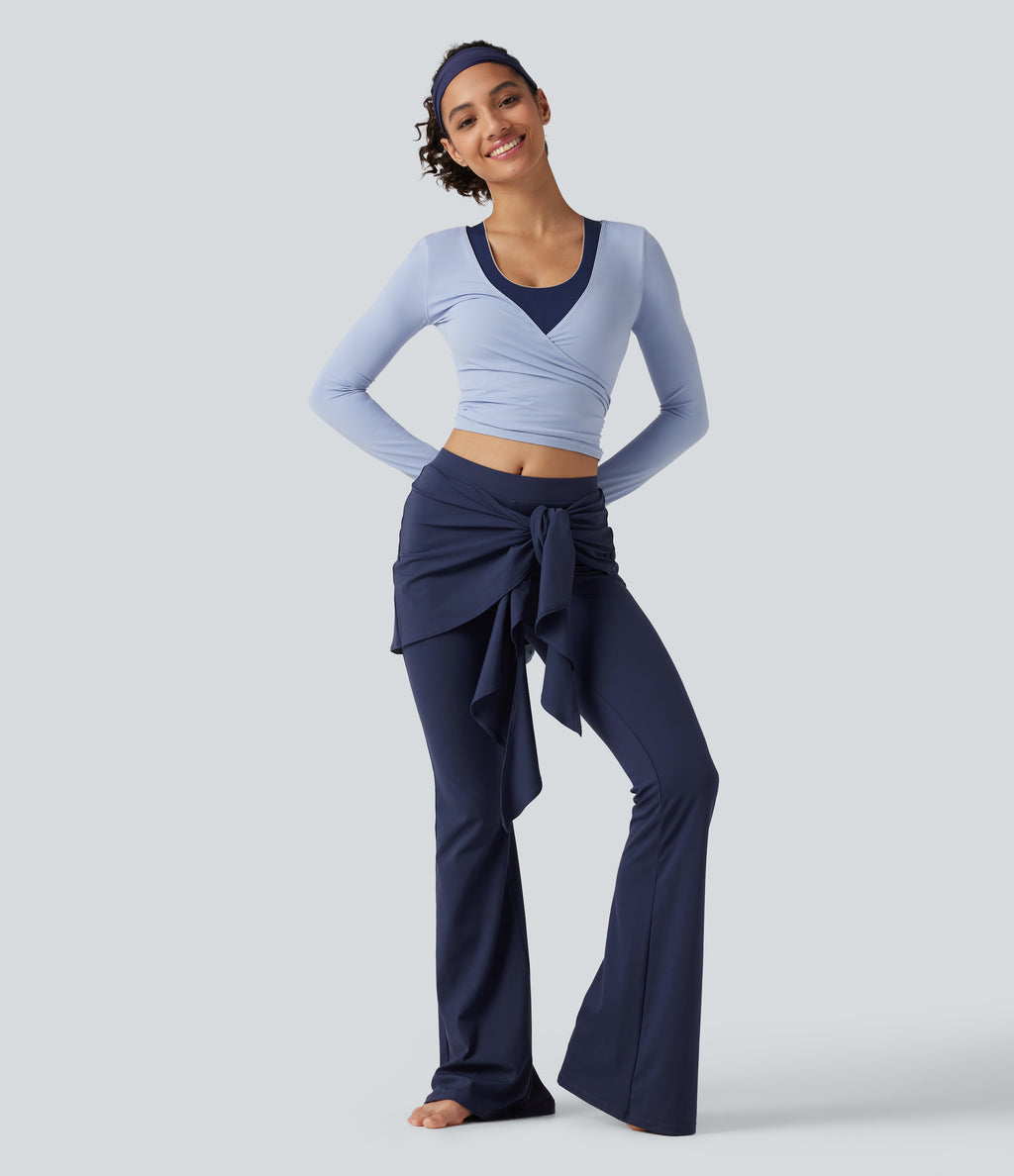 Mid Rise Tie Front Flare Dance Leggings-UPF50+ — Peacoat — view 7