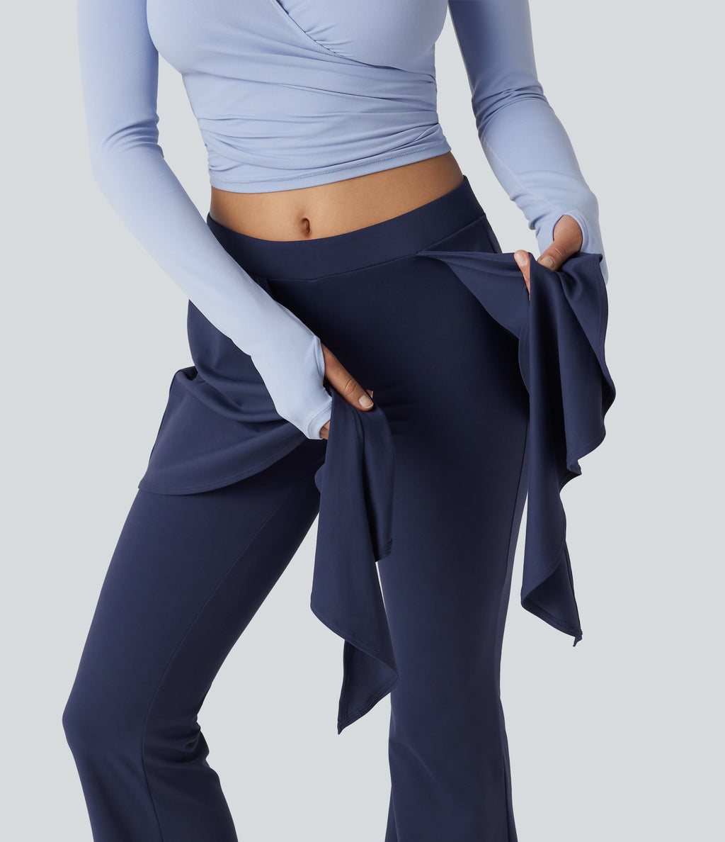 Mid Rise Tie Front Flare Dance Leggings-UPF50+ — Peacoat — view 4