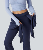 Mid Rise Tie Front Flare Dance Leggings-UPF50+ — Peacoat — view 4