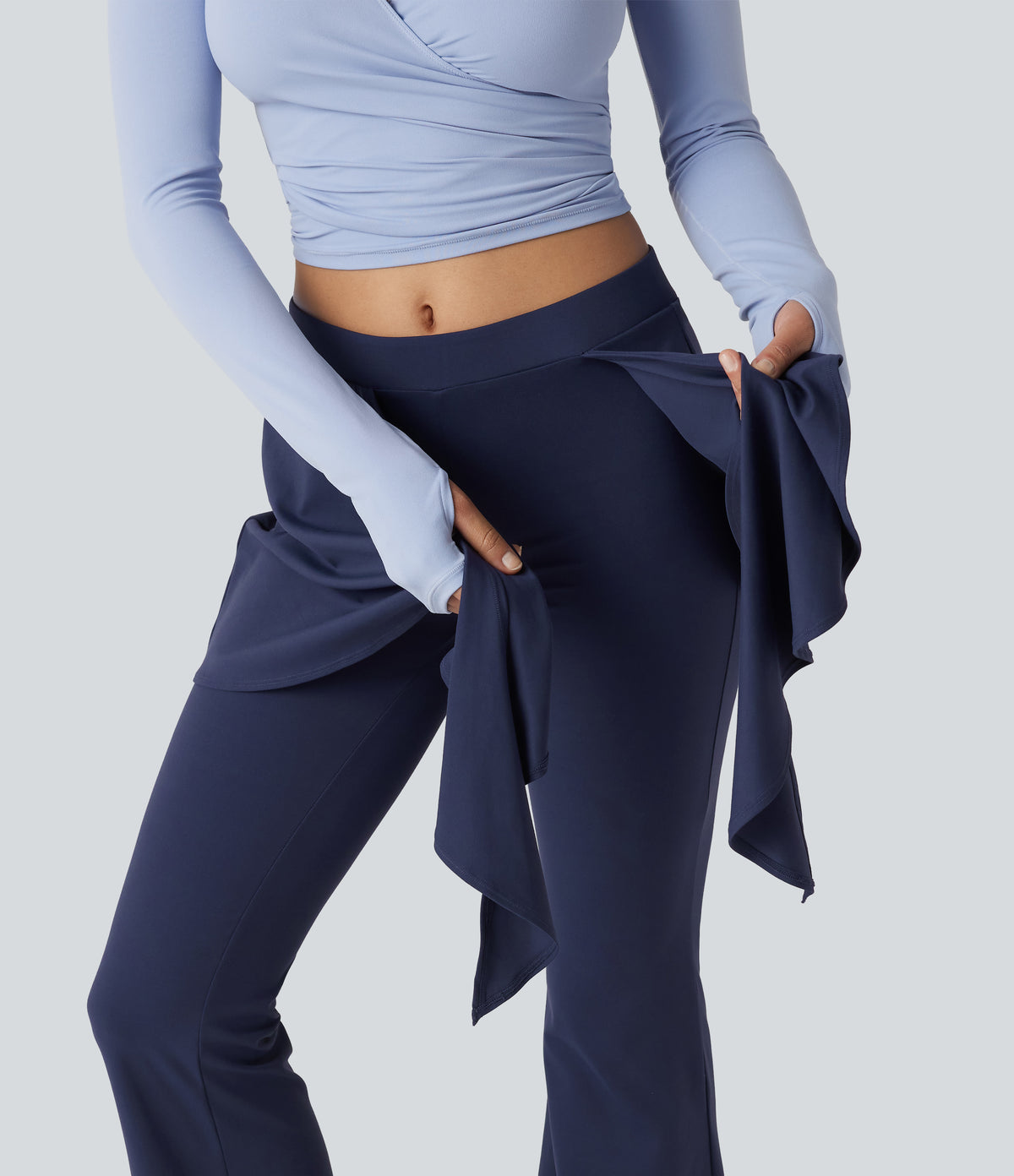 Mid Rise Tie Front Flare Dance Leggings-UPF50+ — Peacoat — view 4
