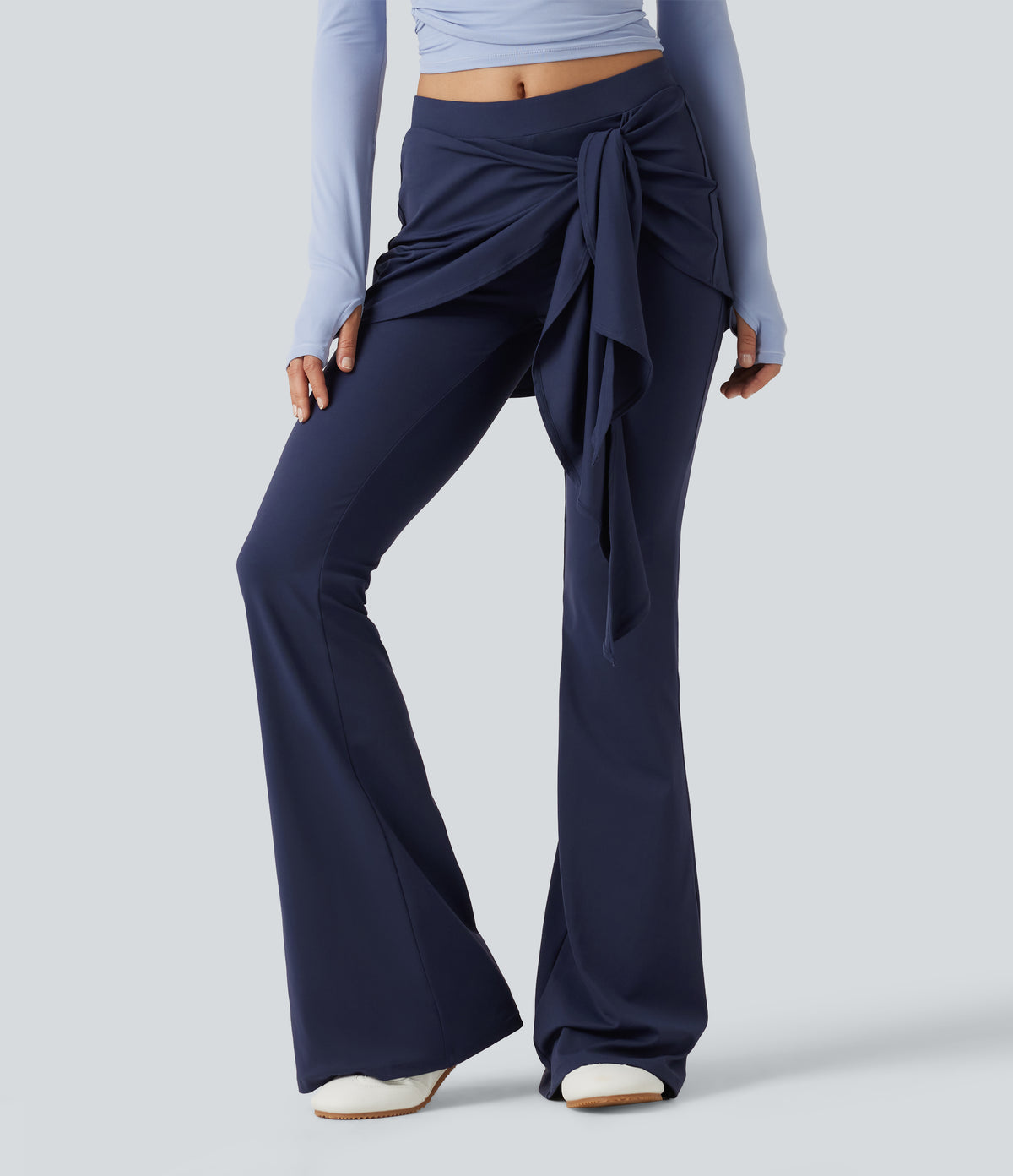 Mid Rise Tie Front Flare Dance Leggings-UPF50+ — Peacoat — view 3
