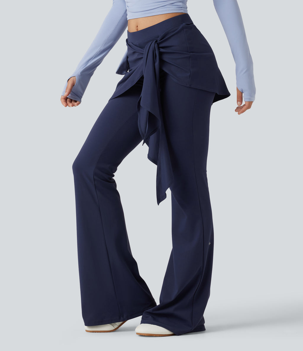 Mid Rise Tie Front Flare Dance Leggings-UPF50+ — Peacoat — view 1