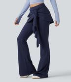 Mid Rise Tie Front Flare Dance Leggings-UPF50+ — Peacoat — view 1