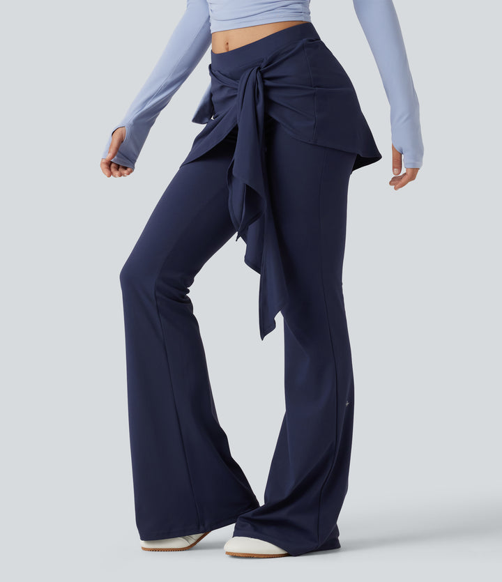 Mid Rise Tie Front Flare Dance Leggings-UPF50+ — Peacoat — view 1