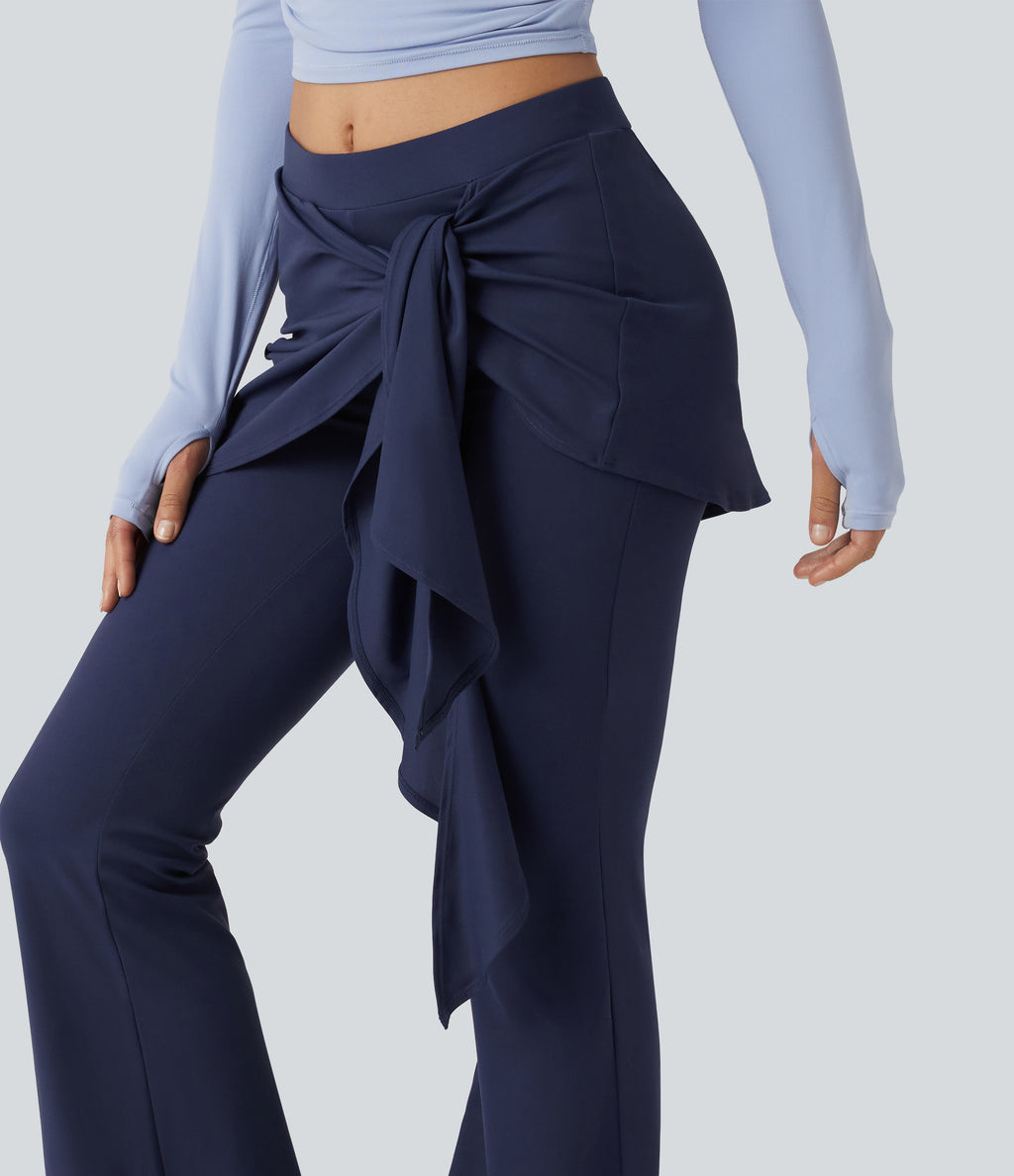 Mid Rise Tie Front Flare Dance Leggings-UPF50+ — Peacoat — view 5