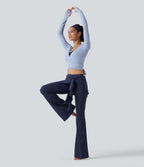 Mid Rise Tie Front Flare Dance Leggings-UPF50+ — Peacoat — view 8