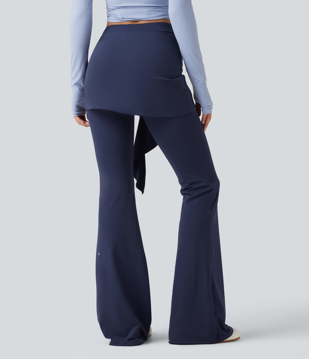 Mid Rise Tie Front Flare Dance Leggings-UPF50+ — Peacoat — view 2
