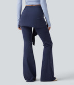 Mid Rise Tie Front Flare Dance Leggings-UPF50+ — Peacoat — view 2