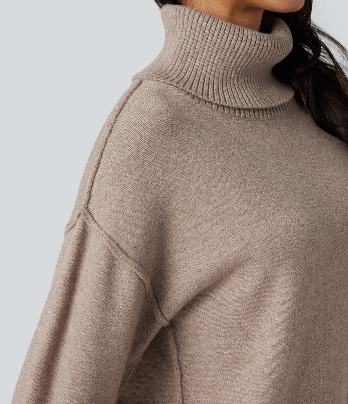 High Neck Long Sleeve Casual Jumper — Doeskin — view 6