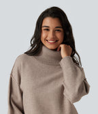 High Neck Long Sleeve Casual Jumper — Doeskin — view 4