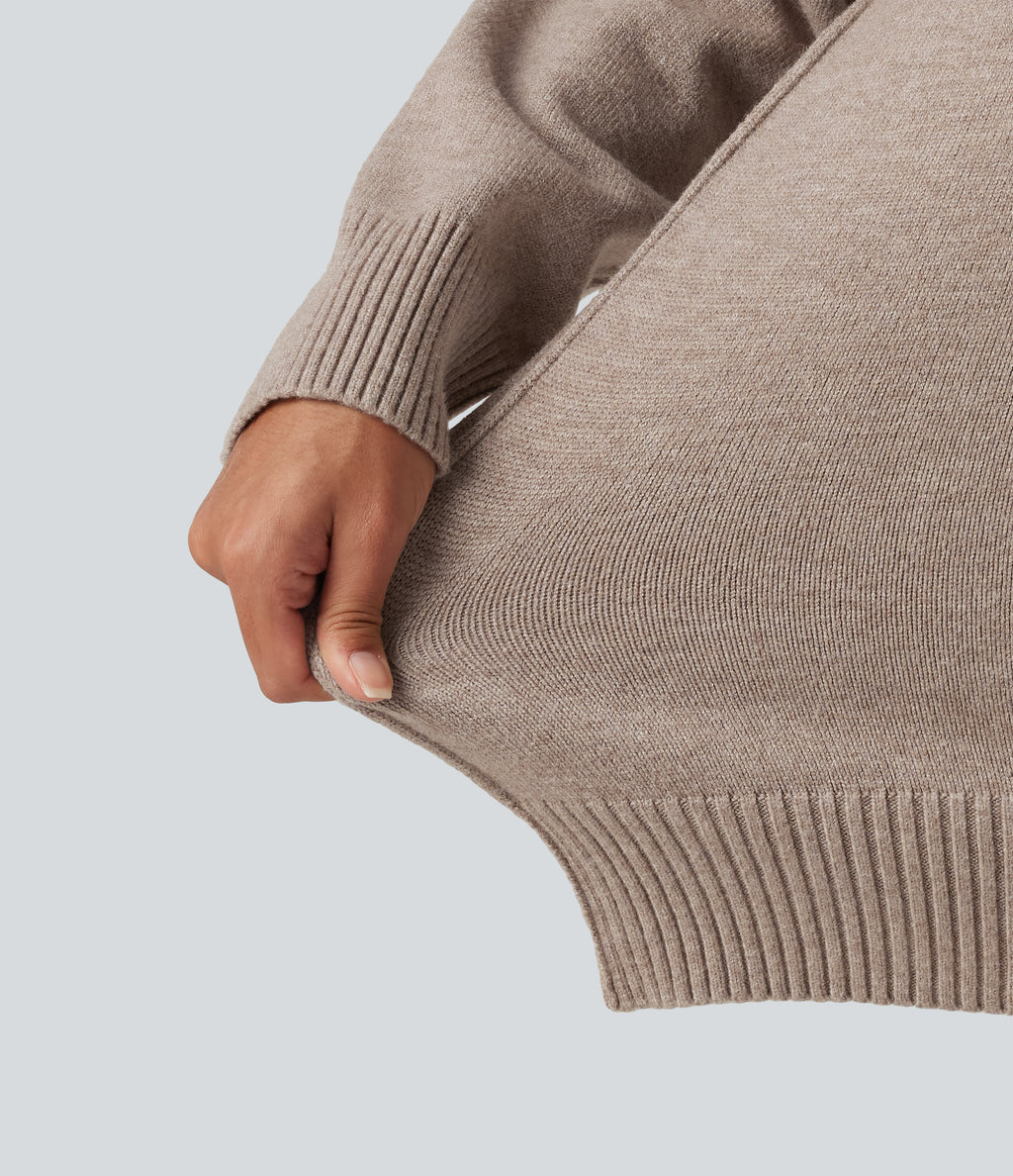 High Neck Long Sleeve Casual Jumper — Doeskin — view 7