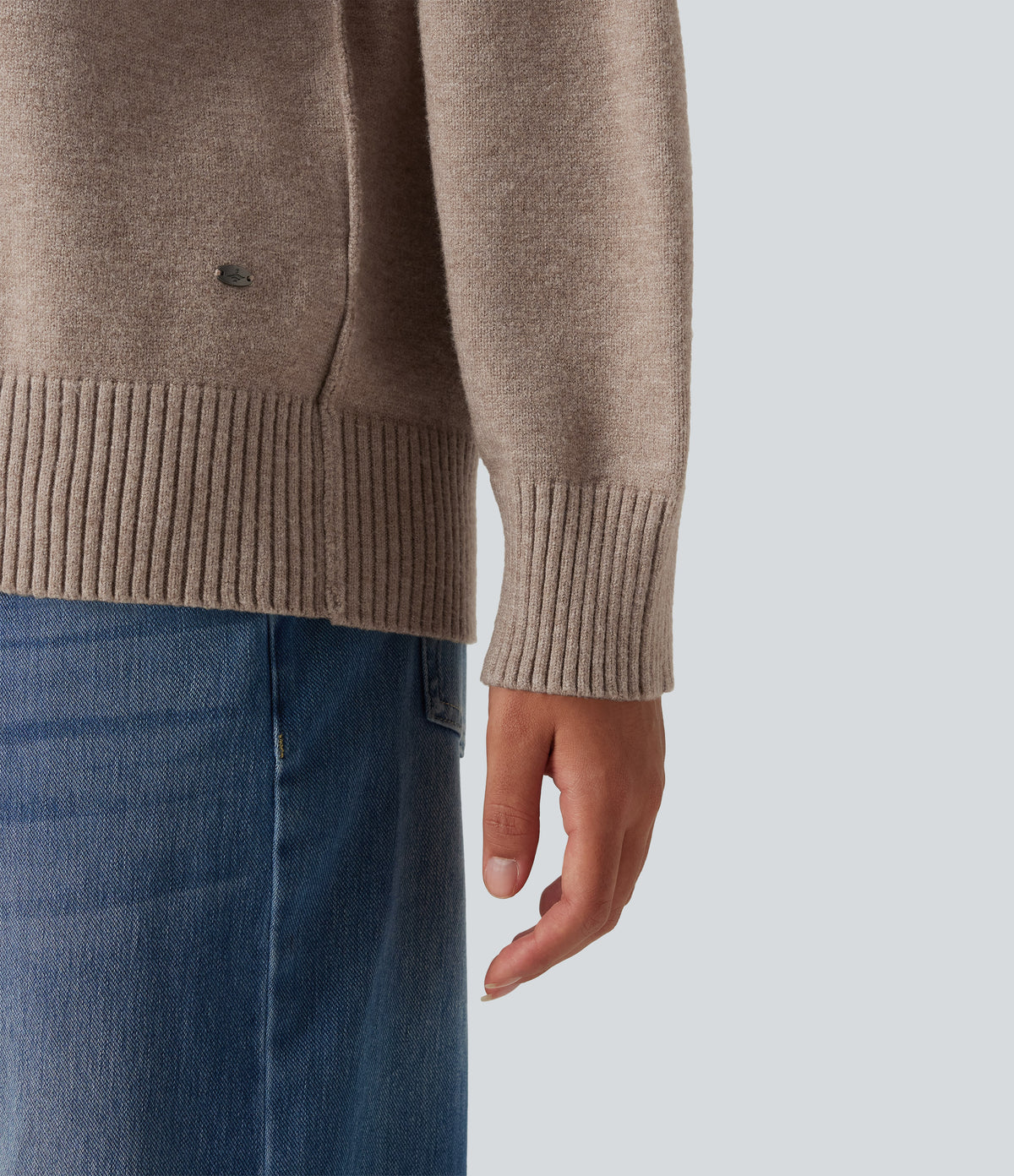 High Neck Long Sleeve Casual Jumper — Doeskin — view 8