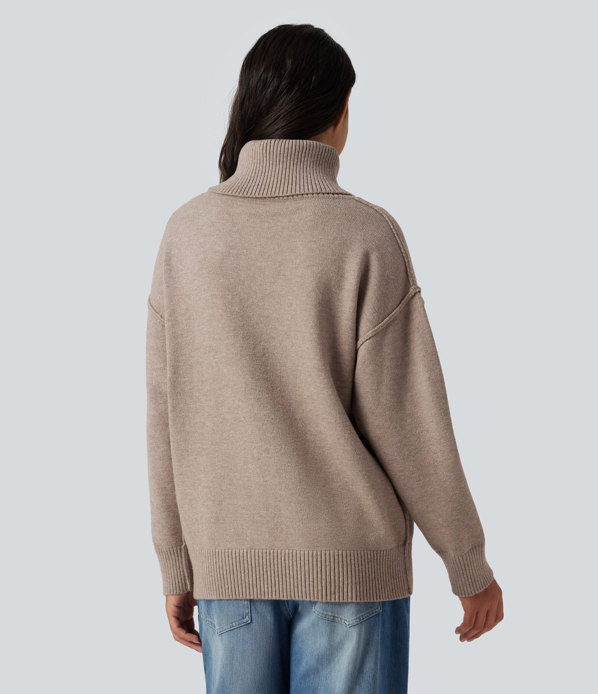 High Neck Long Sleeve Casual Jumper — Doeskin — view 2